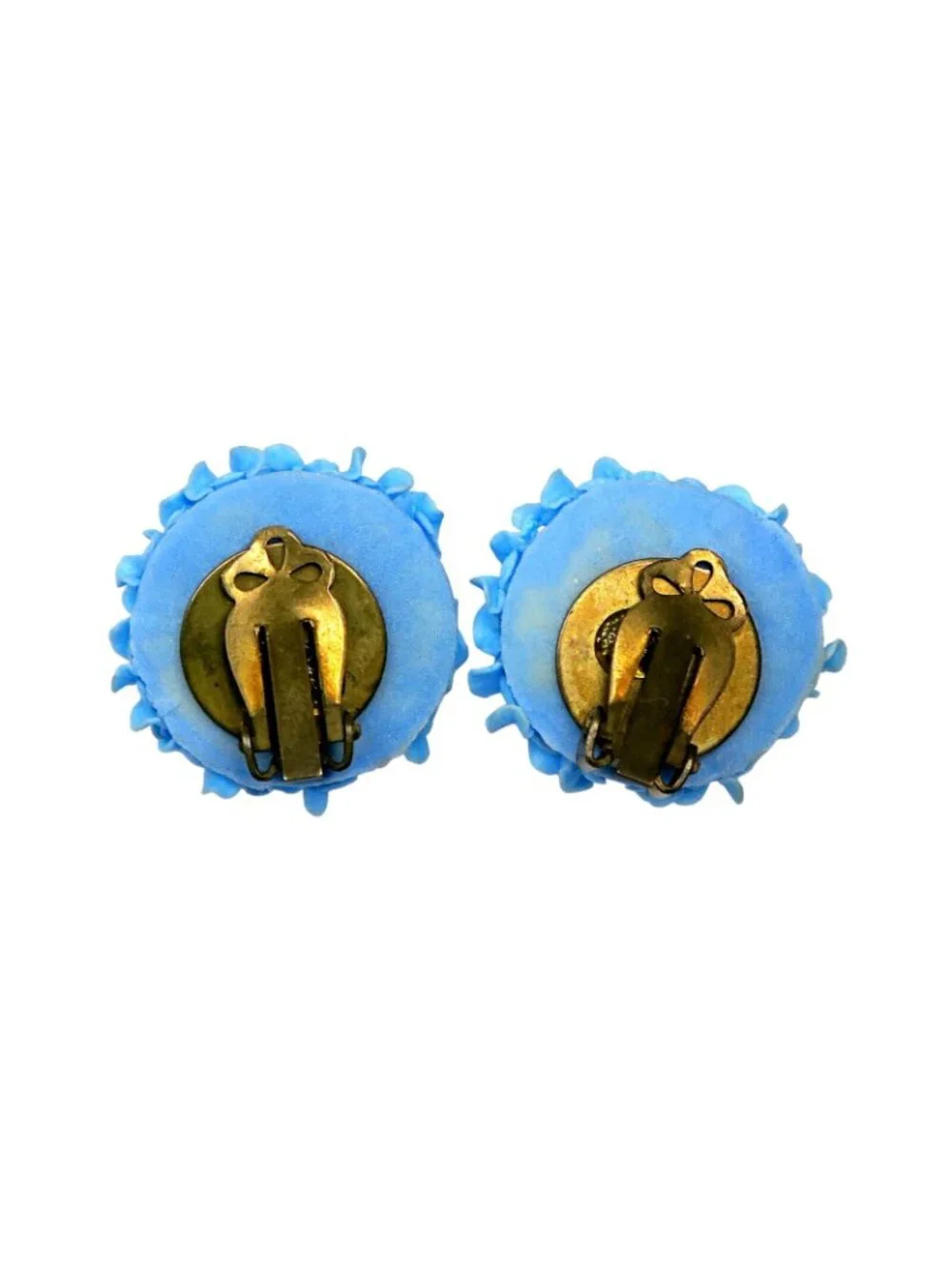 Vintage Carnation Clip‑On Earrings - Blue Resin Florals - 1¼" Diameter - Picture 4 of 5